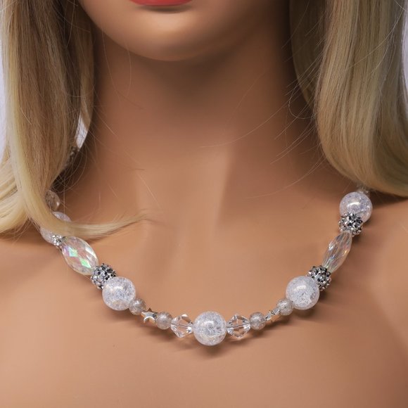 3 Piece Set, Crystal, Silver & Clear Spacers. Necklace, Bracelet & Earrings. - Picture 4 of 9